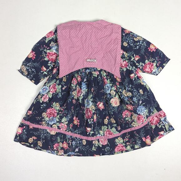 Vtg Magi Dress Girls Sz 2T Navy Floral 90s Cottagecore Sailor - Picture 3 of 6